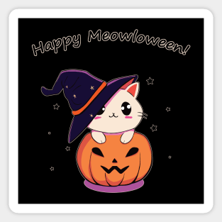 Cat with witch hat in Halloween Jack-O-Lantern or Jack-O’Lantern Sticker